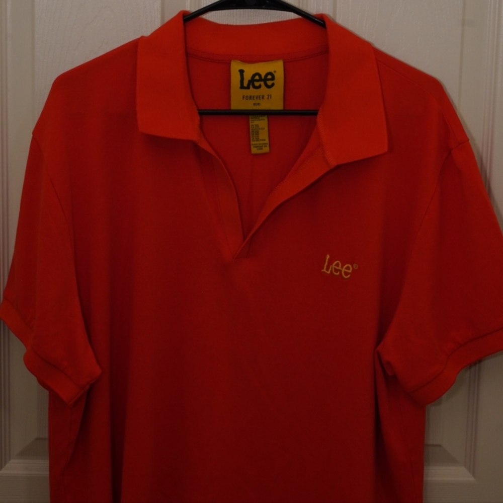 Lee Men's Orange Polo with Contrasting Yellow Logo